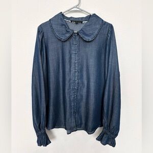 NWOT Jane + Delancey Peter Pan Collar Chambray Button Down Blouse Small Romantic